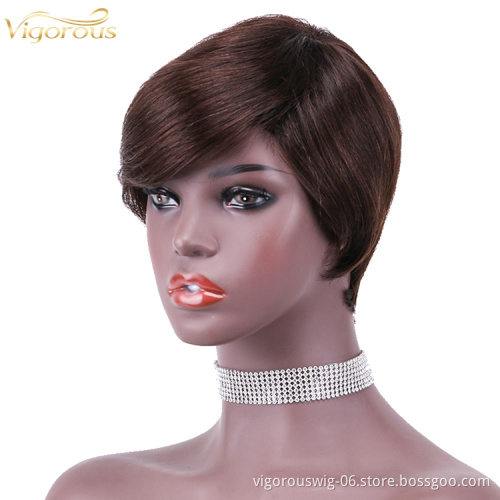 Straight brown wholesale private label short glueless cheap inch bob pixie cut brazilian 100% real human hair wig black women